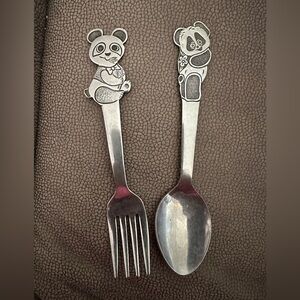 Vintage 70s Pandas Fork And Spoon By Bonny Stainless Japan